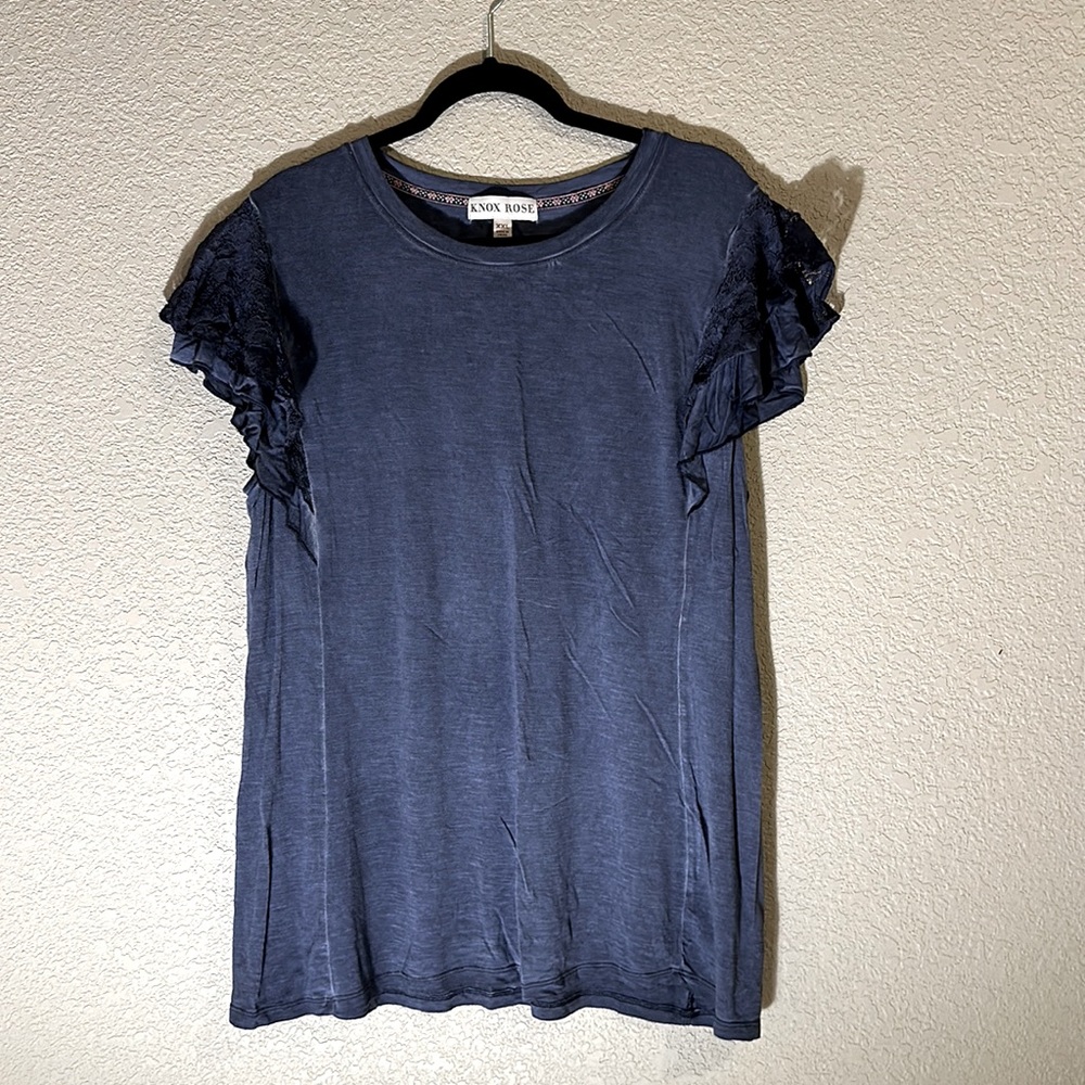 Knox Rose Tee with Lace Sleeves - XXL Blue